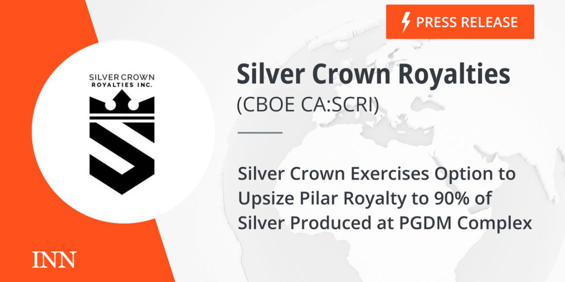 Silver Crown Exercises Option to Upsize Pilar Royalty to 90% of Silver Produced at PGDM Complex